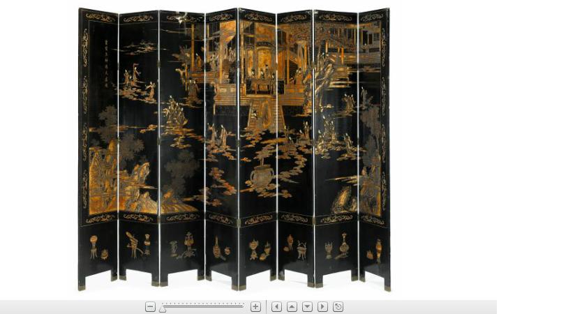 Appraisal: Impressive Chinese polychrome and lacquer eight panel floor screen th