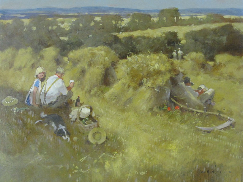 Appraisal: JOHN HASKINS b Oil on board 'Harvester's Lunch' signed x