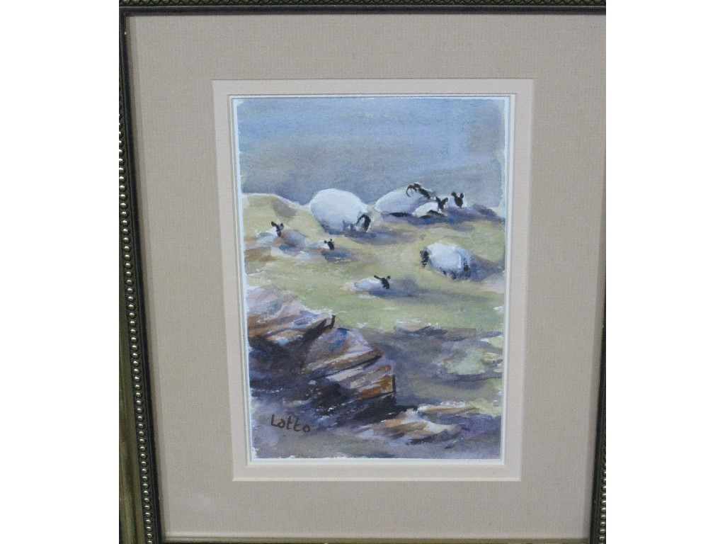 Appraisal: Watercolour landscape with sheep signed Latto