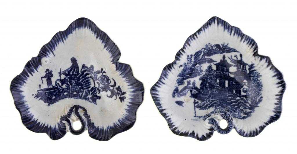 Appraisal: TWO LIVERPOOL PICKLE DISHES JOHN JANE PENNINGTON of leaf shape