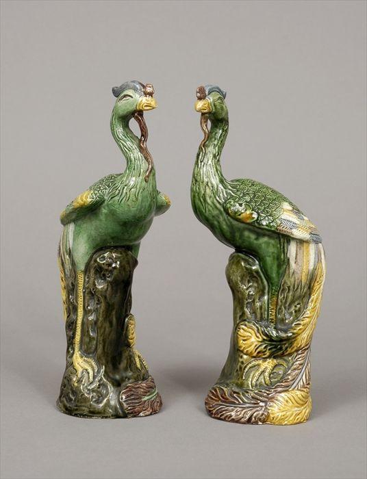 Appraisal: Pair of Chinese Export Famille Verte Porcelain Phoenix Figures in