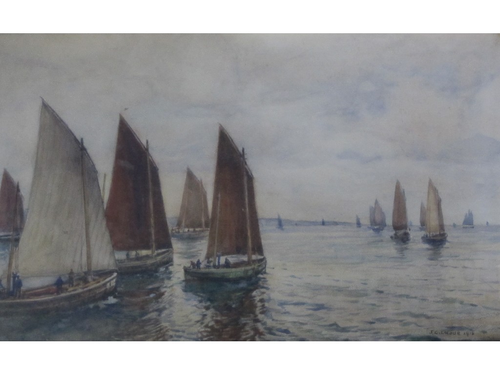 Appraisal: JAMES GILMOUR - FISHING BOATS GOING OUT Watercolour signed and