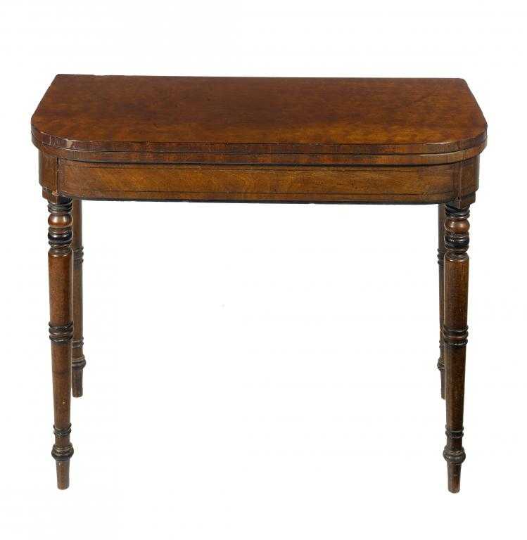 Appraisal: A GEORGE IV MAHOGANY AND EBONY LINE INLAID CARD TABLE