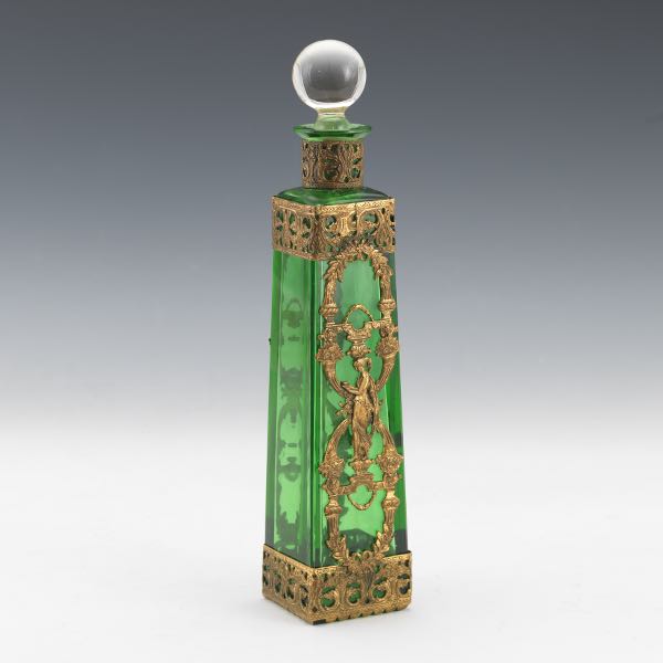 Appraisal: FRENCH EMPIRE D'ORE BRONZE MOUNTED EMERALD GREEN GLASS PERFUME FLACON