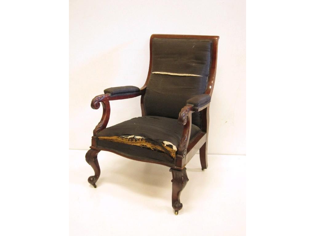 Appraisal: A Victorian mahogany framed Library Chair with shaped back upholstered