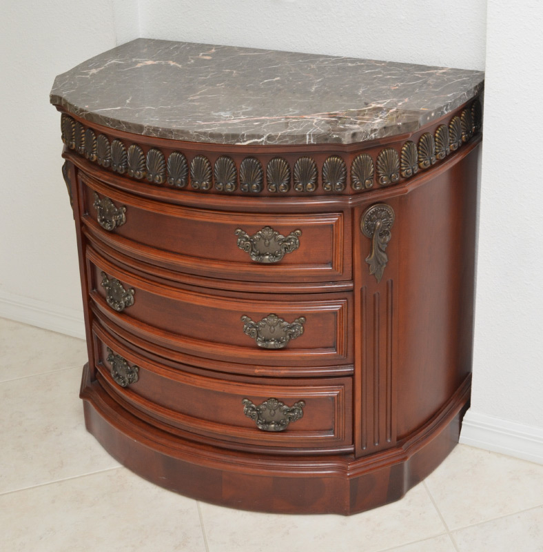 Appraisal: PULASKI MARBLE TOP DEMILUNE CHEST Grey variegated marble demilune top