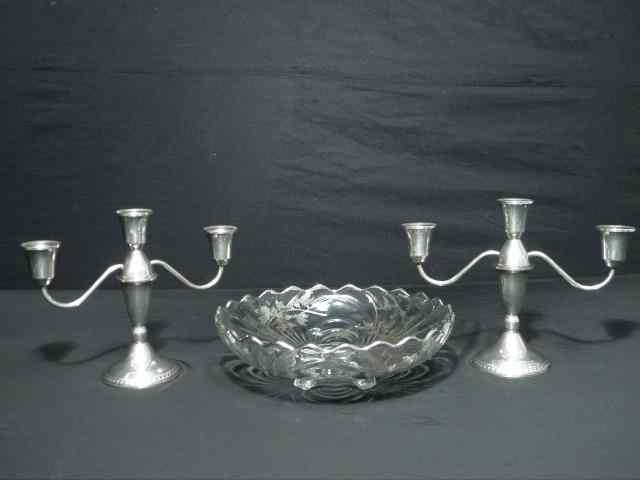 Appraisal: Pair of Sterling silver two arm weighted candlesticks and a