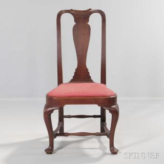 Appraisal: Carved Walnut Side Chair Massachusetts c - with compass slip