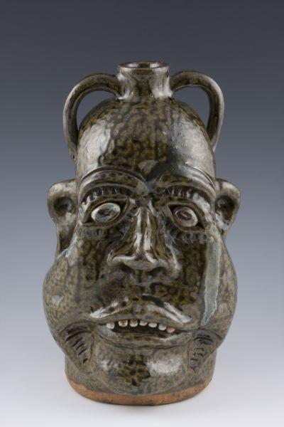 Appraisal: Georgia Folk Pottery Cleter Meaders Face Jug BEAURIGARD drippy alkaline