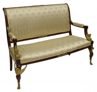 Appraisal: FRENCH EMPIRE REVIVAL SETTEE EGYPTIAN CHIMERA French Empire Revival mahogany