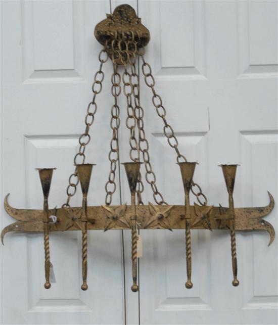 Appraisal: WALL SCONCE Gilt metal five-light with chains and plaque attachment