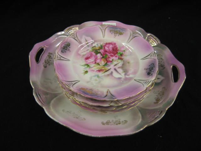 Appraisal: German Victorian Porcelain Cake Set floral with luster finish pcs