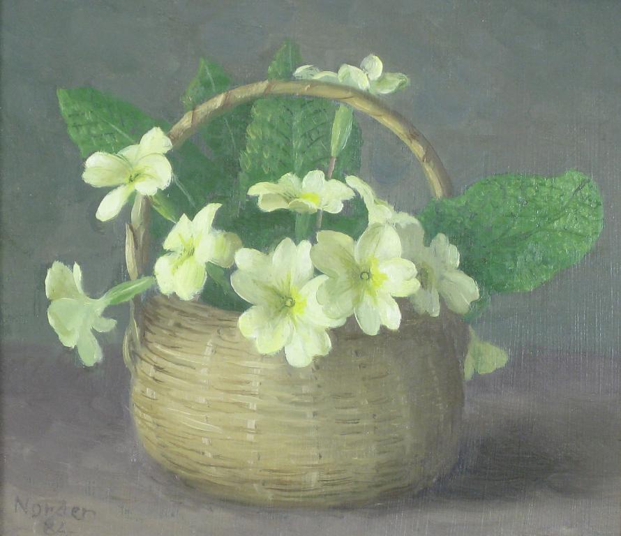 Appraisal: GERALD NORDEN A Still Life of Primroses in a Basket