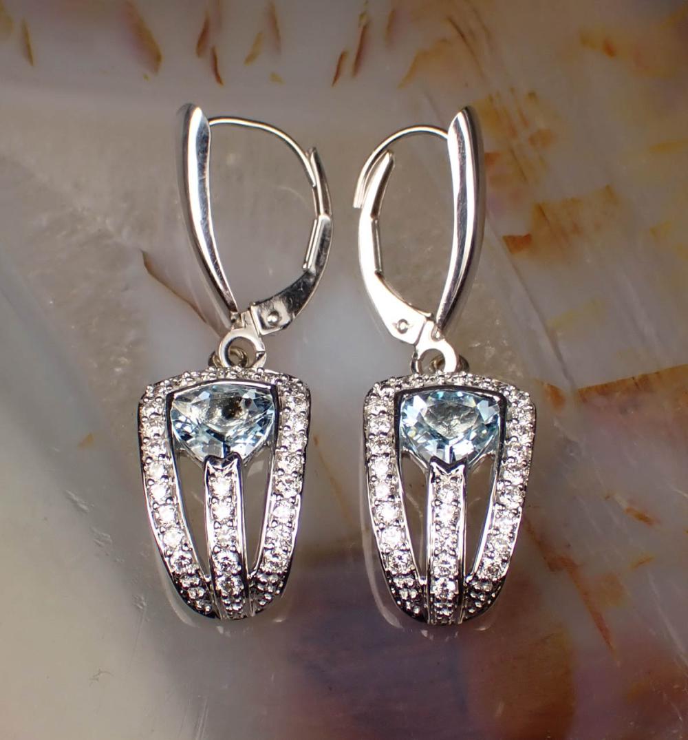 Appraisal: PAIR OF AQUAMARINE AND DIAMOND DANGLE EARRINGS each k and