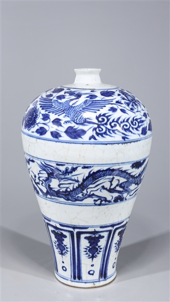 Appraisal: Chinese blue and white porcelain Meiping vase with dragons flowers