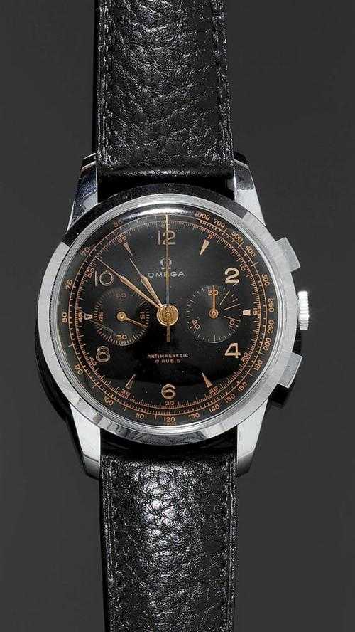 Appraisal: GENTLEMAN'S WRISTWATCH CHRONOGRAPH OMEGA ca - Steel Ref Polished case