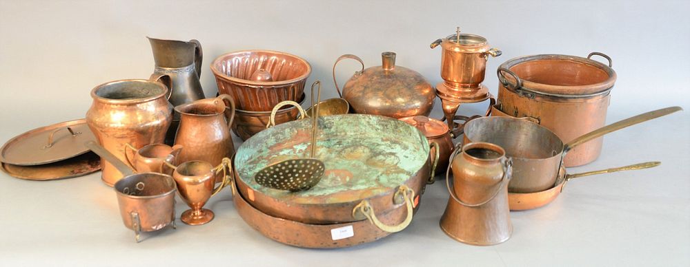 Appraisal: Group of various copper and stoneware pots and pans Provenance