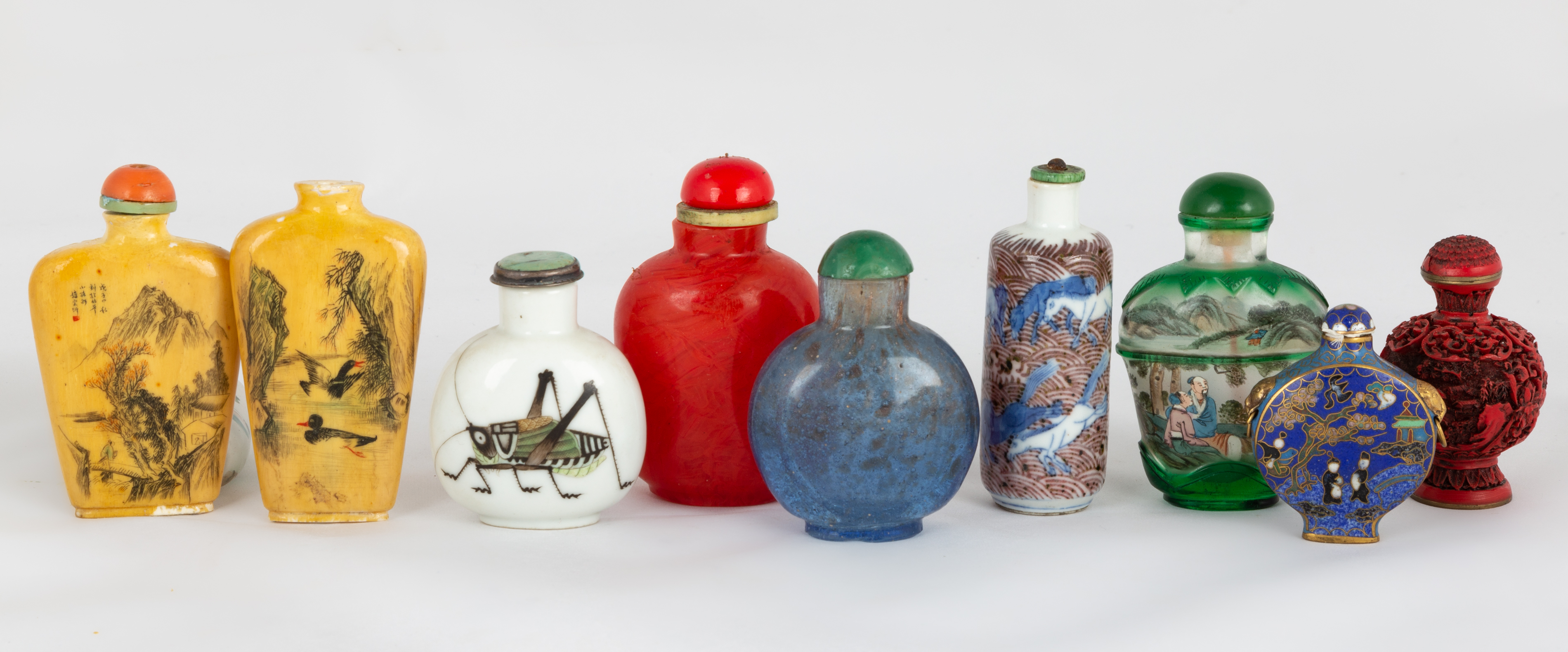 Appraisal: VARIOUS CHINESE SNUFF BOTTLES Including - Enameled porcelain snuff bottle