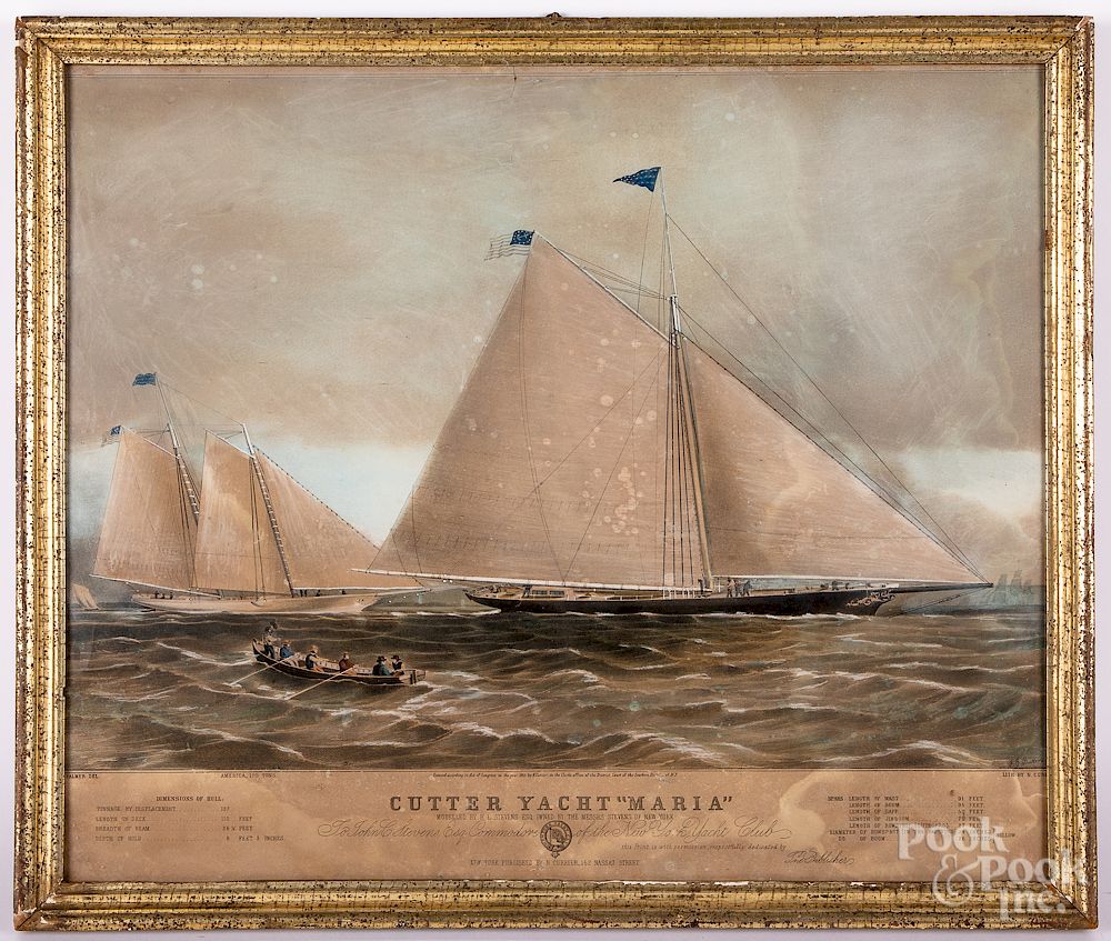 Appraisal: N Currier Cutter Yacht Maria color lithograph Exclusive on Bidsquare