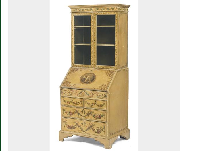 Appraisal: GEORGE II STYLE YELLOW PAINTED AND DECORATED SECRETARY BOOKCASE In