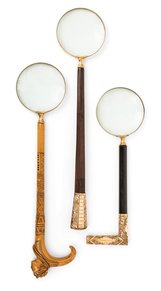 Appraisal: Sale Lot Three English Magnifying Glasses two having gold plated