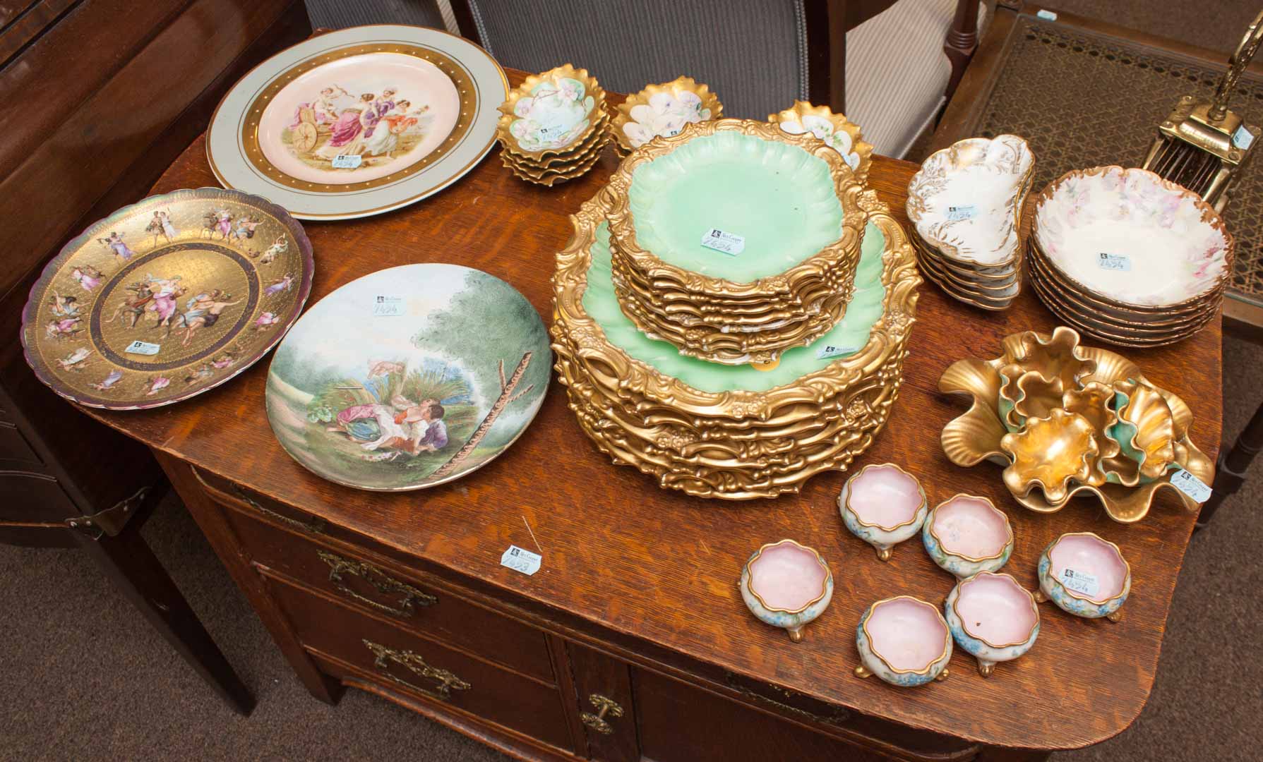 Appraisal: Assortment of china articles including Limoges gilt edged plates nut