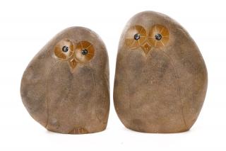 Appraisal: Two Bulbous Molded Fiberglass MCM Owl Sculptures American mid th