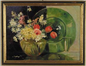 Appraisal: GAYE WOODRING American th Century THE GREEN PLATE Oil on