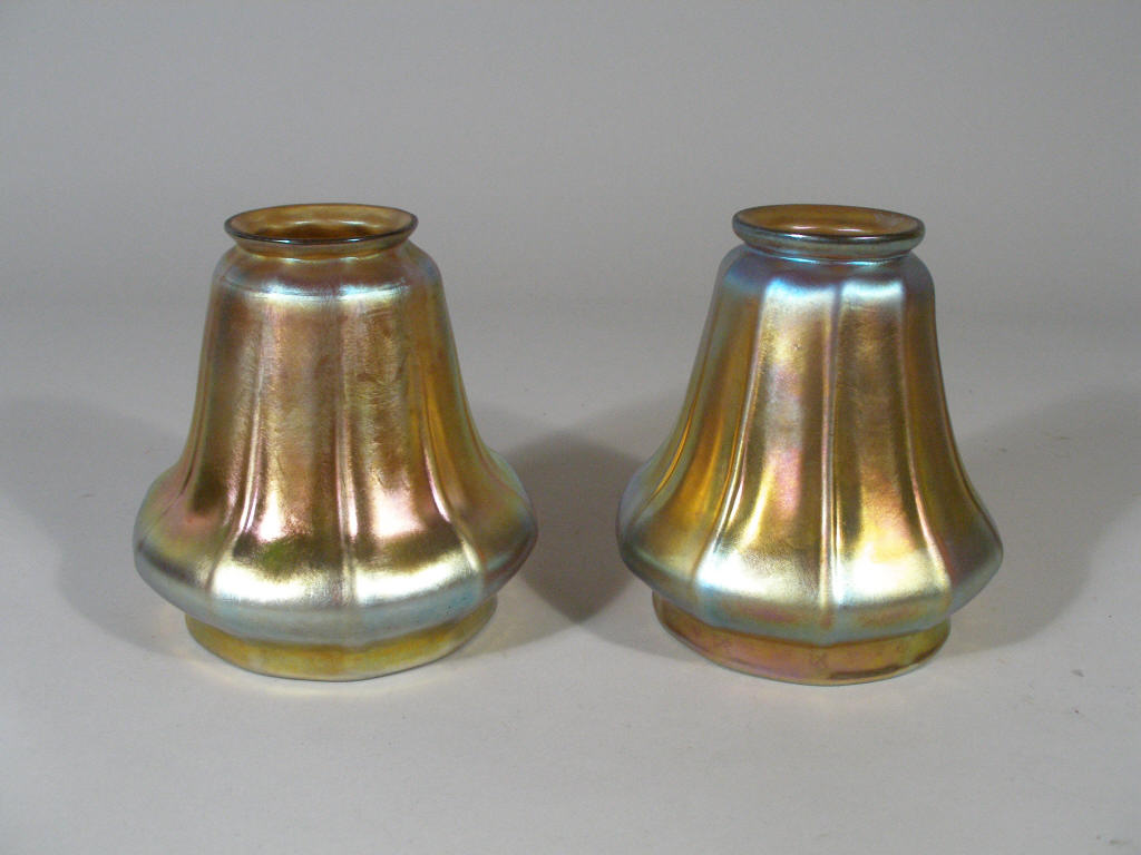 Appraisal: Pair of Steuben Aurene Shades fluted bell form gold glass