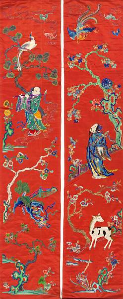 Appraisal: A set of eight embroidered silk panels depicting the Eight