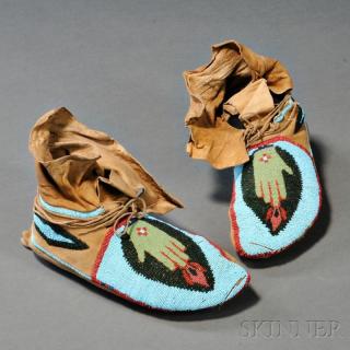 Appraisal: Pair of Plateau Pictorial Beaded Hide Moccasins c last quarter