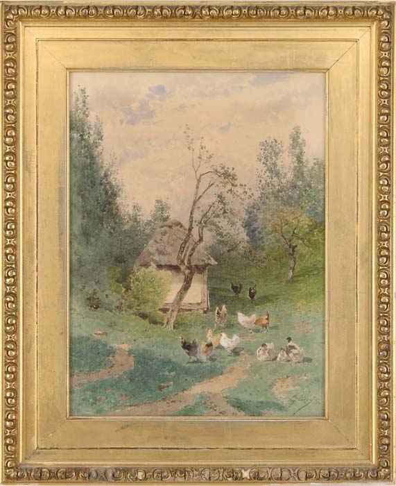 Appraisal: EUGENE CICERI French American - THE HENHOUSE Fine watercolor outdoor