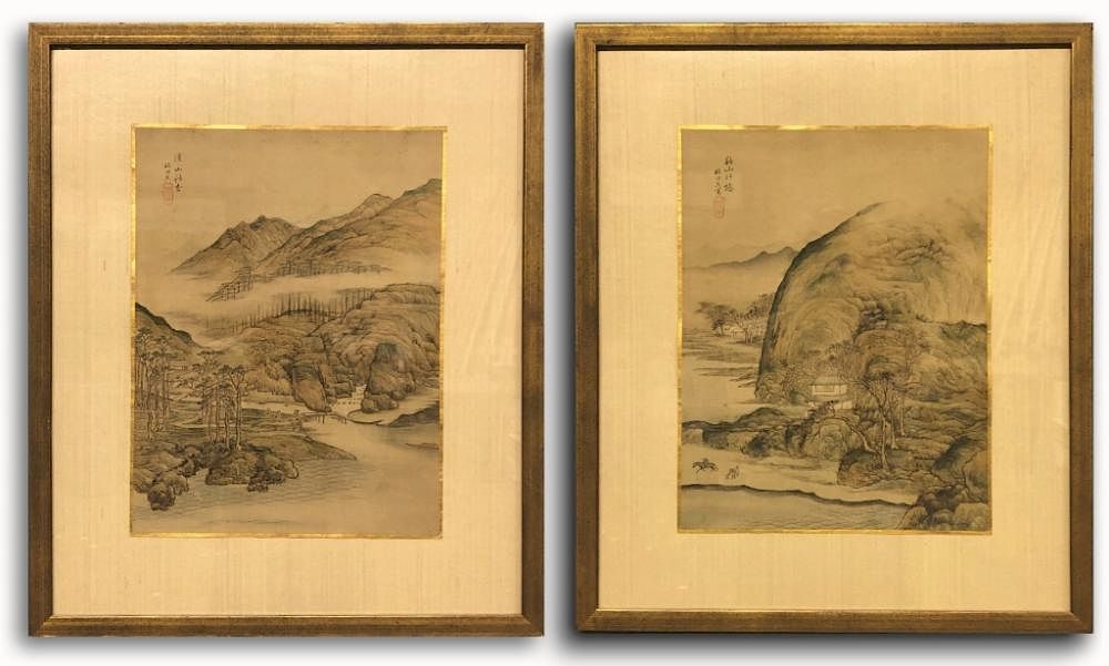 Appraisal: Pair of Qing Dyansty Painted Silk Album Leaves Pair of