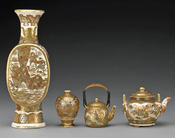 Appraisal: A group of four Satsuma style earthenware vessels Meiji Period