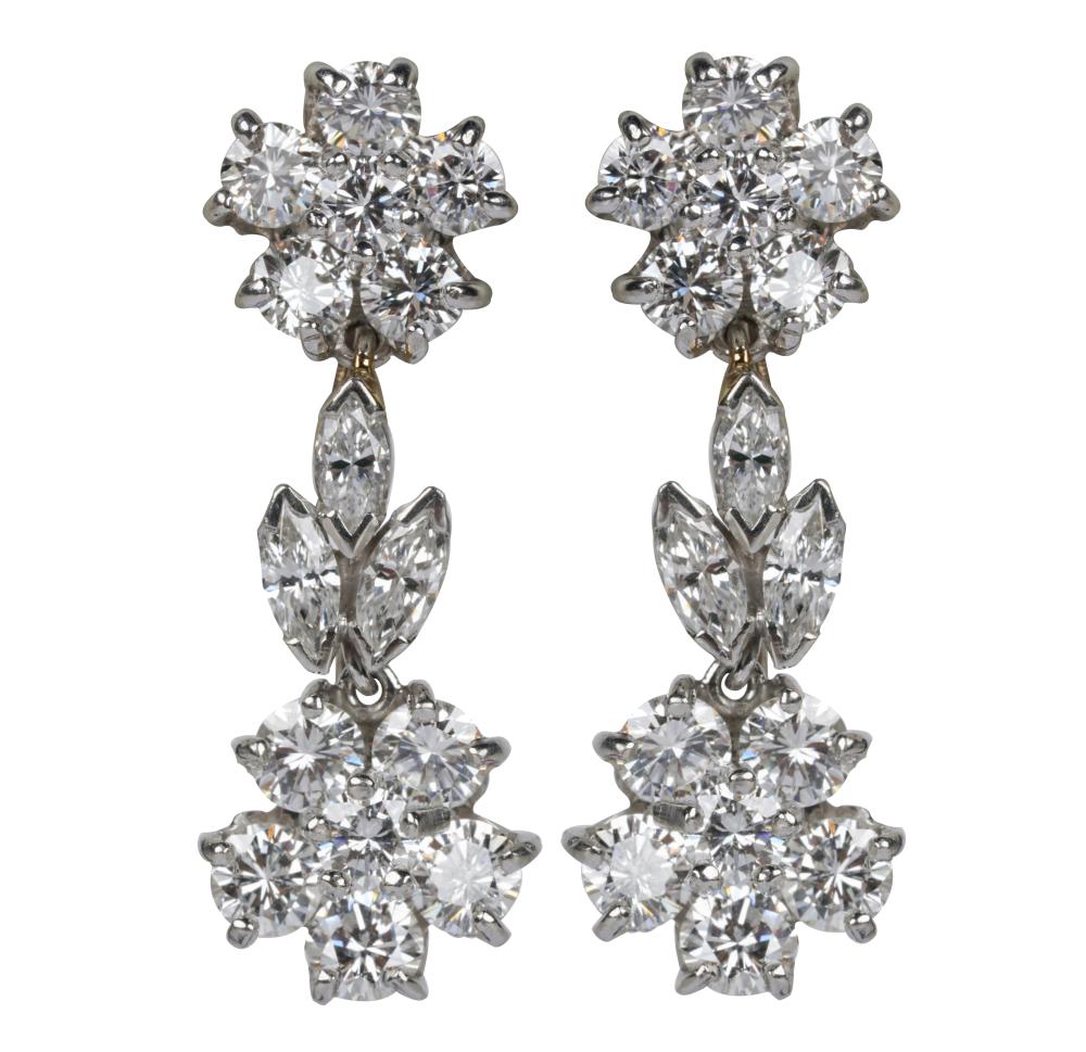 Appraisal: PAIR OF PLATINUM KARAT WHITE GOLD DIAMOND EARCLIPScontaining six marquise