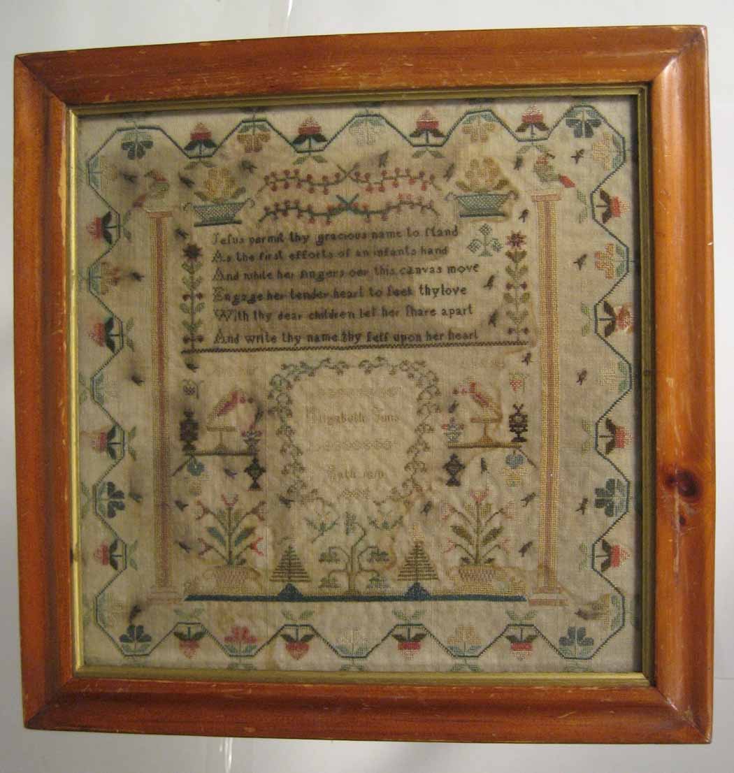 Appraisal: Two English needlework samplers Now mounted as side tables the