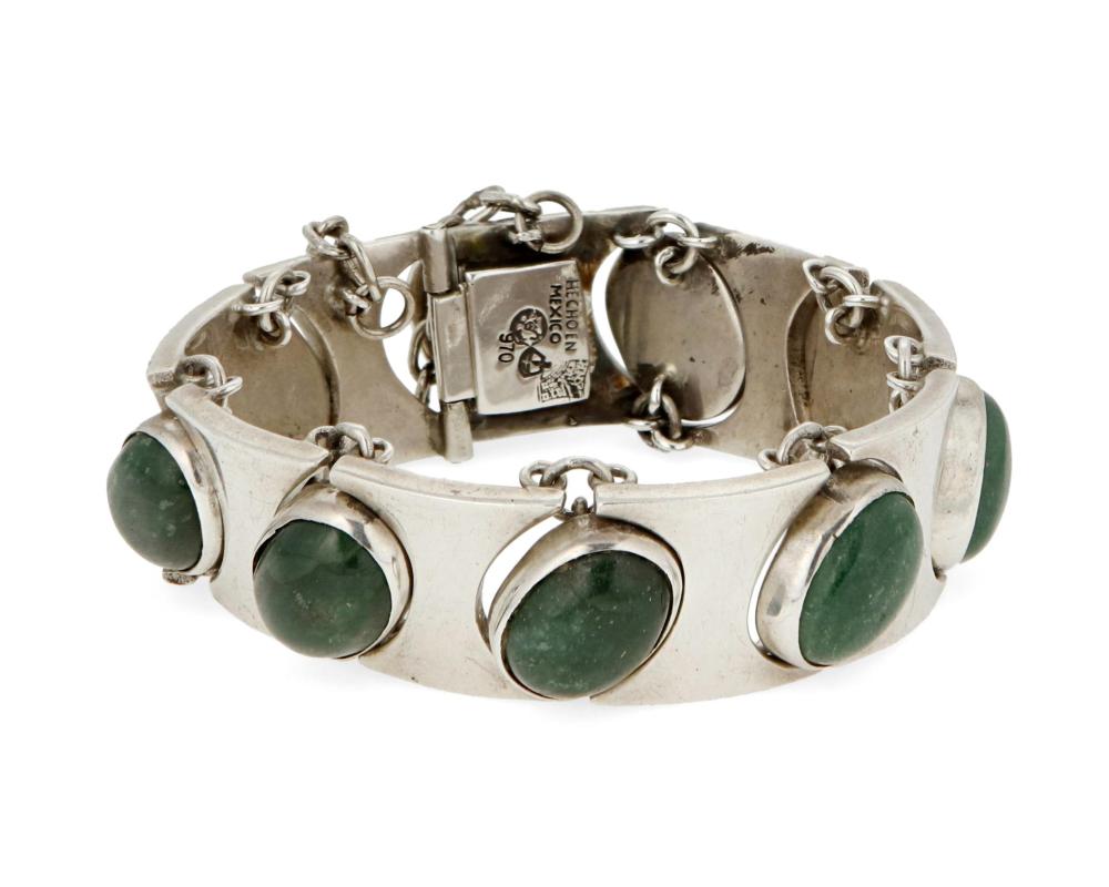 Appraisal: An Antonio Pineda silver and green stone bracelet Antonio Pineda