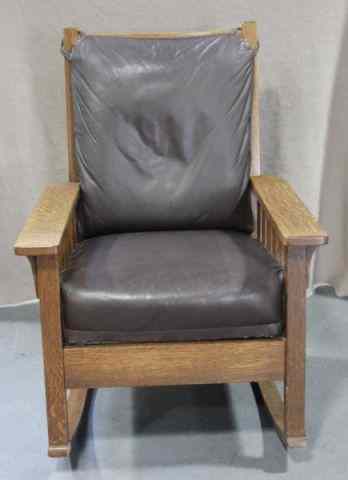 Appraisal: Mission Oak Slatted Rocking Chair Signed Stickley Bros From a