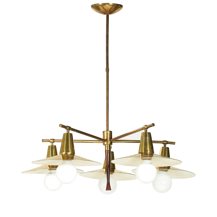 Appraisal: Gerald Thurston hanging lamp by Lightolier s brass and walnut