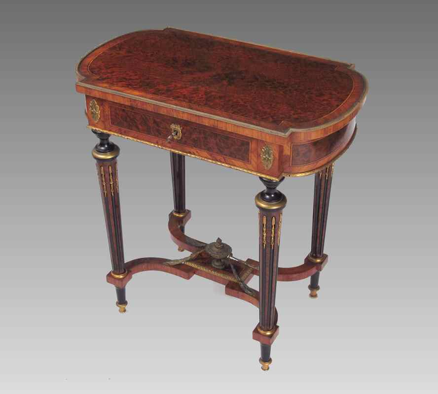 Appraisal: FRENCH BURL VENEER AND ORMOLU SIDE TABLE VANITY Burl inlaid