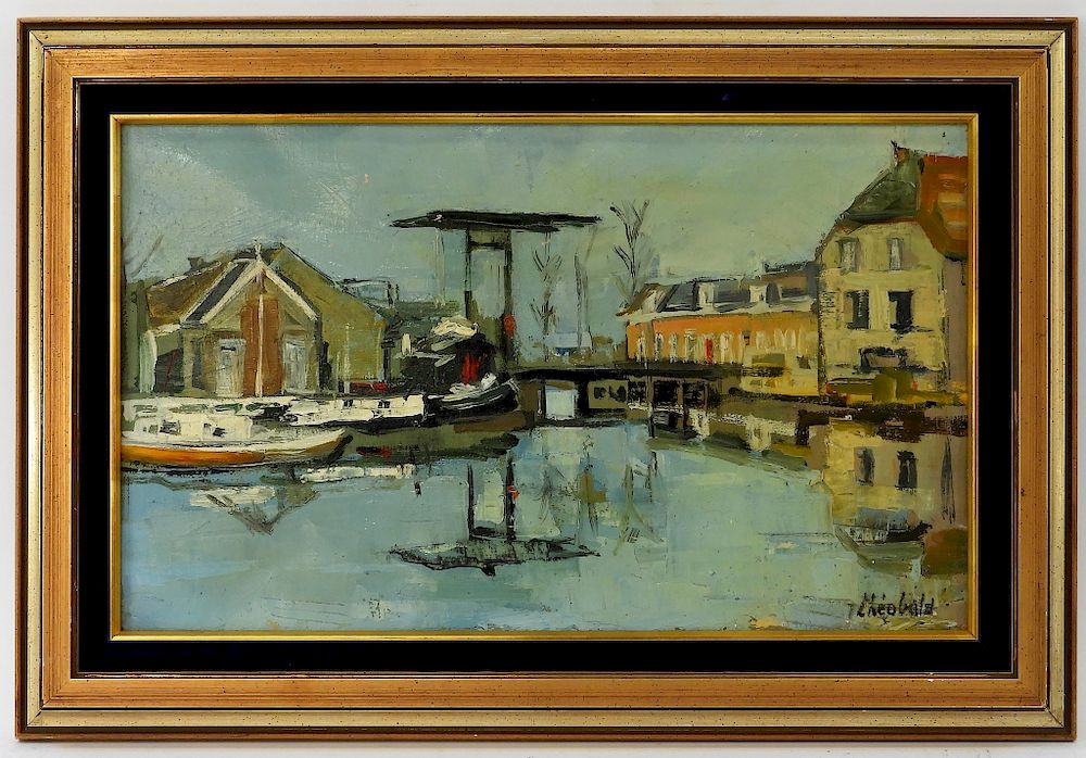 Appraisal: Renee Theobald French Harbor Seascape Painting Renee Theobald France -