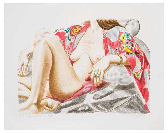 Appraisal: Philip Pearlstein b model in kimono on plastic chair lithograph