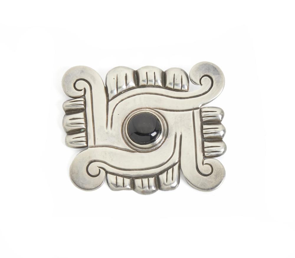 Appraisal: A Hector Aguilar silver and onyx brooch - Taxco Mexico