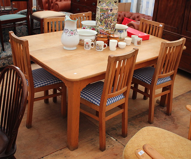 Appraisal: A BEECH WOOD RECTANGULAR TOPPED KITCHEN TABLE standing on square