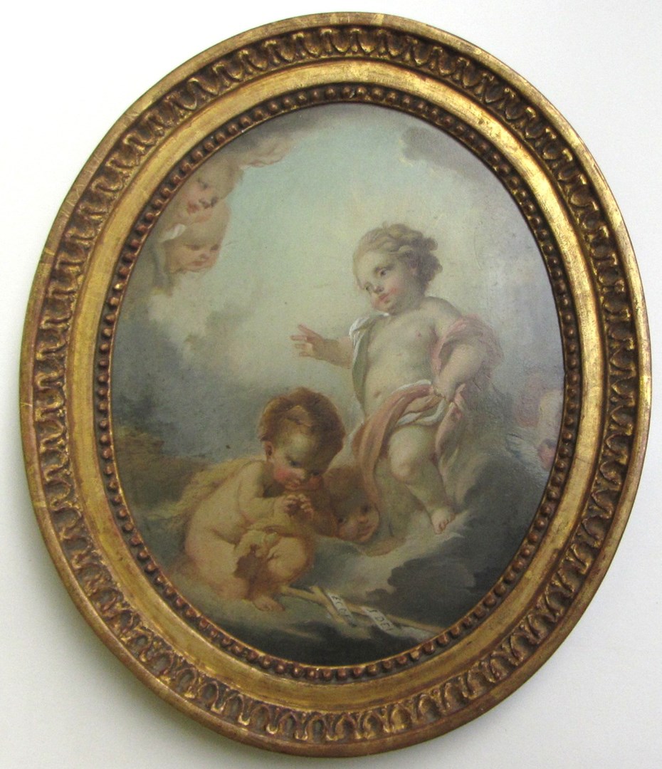 Appraisal: Continental School th century Cherubs oil on board oval cm