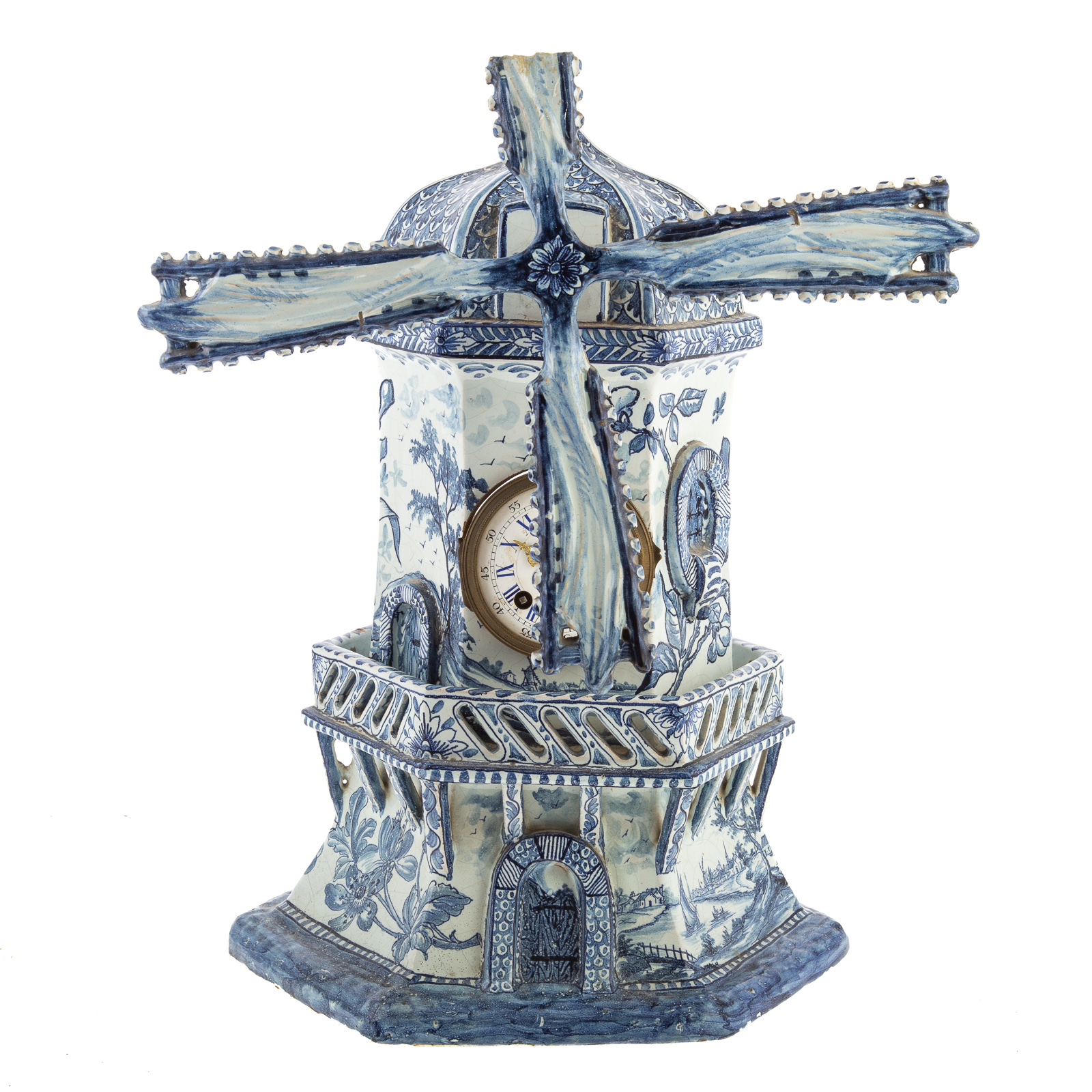 Appraisal: DUTCH BLUE WHITE DELFTWARE WINDMILL CLOCK Fourth quarter th century