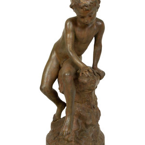 Appraisal: Antoine Durenne French - Boy on Rockery cast iron with