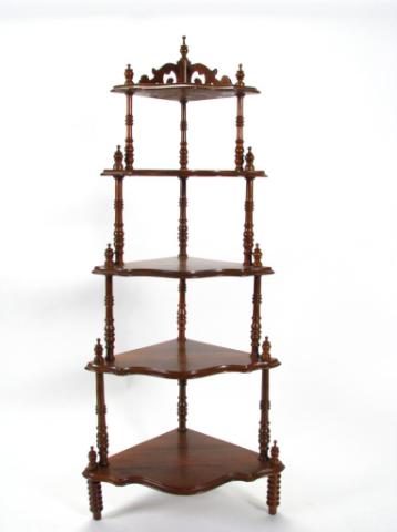 Appraisal: Victorian Walnut Corner Etagere five shelf '' high