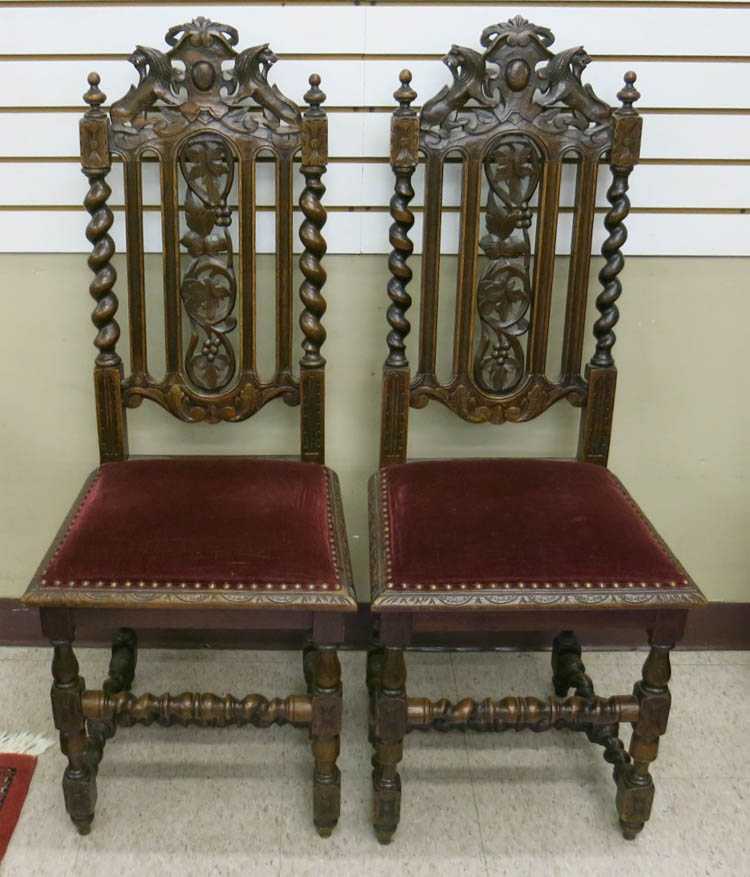 Appraisal: A SET OF FOUR CARVED OAK DINING CHAIRS French th