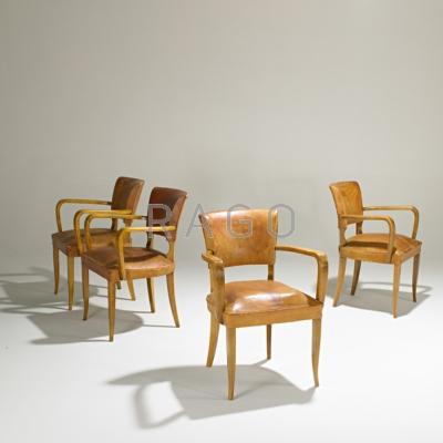 Appraisal: AUSTRIAN ART DECO Set of four armchairs s Beech and